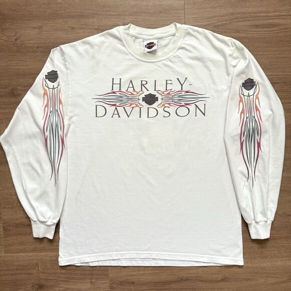 VTG 2005 Harley-Davidson Deadwood SD Long Sleeve T-Shirt Flames USA Made Size L - Picture 9 of 9